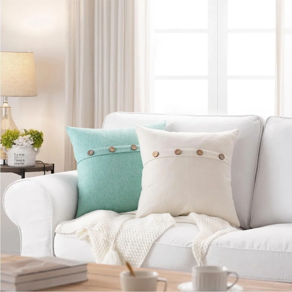 Farmhouse Mid Century Modern Bohemian Decorative Ivory Linen Pillow Case Cover